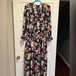Orchid Bohème For Forever Navy Floral Long Sleeve Maxi Dress | Size S